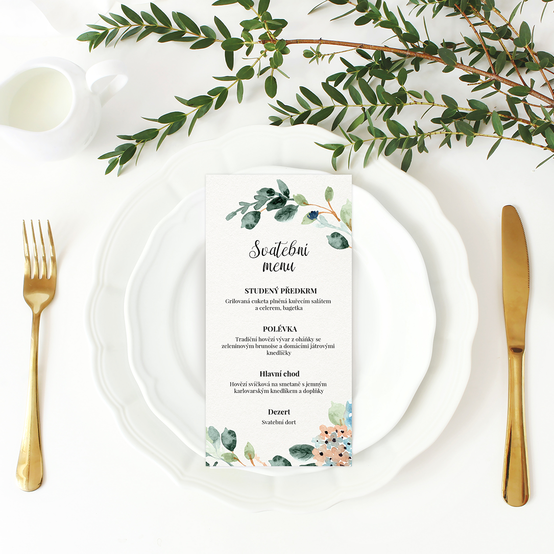 Svatební menu - Watercolor floral 2